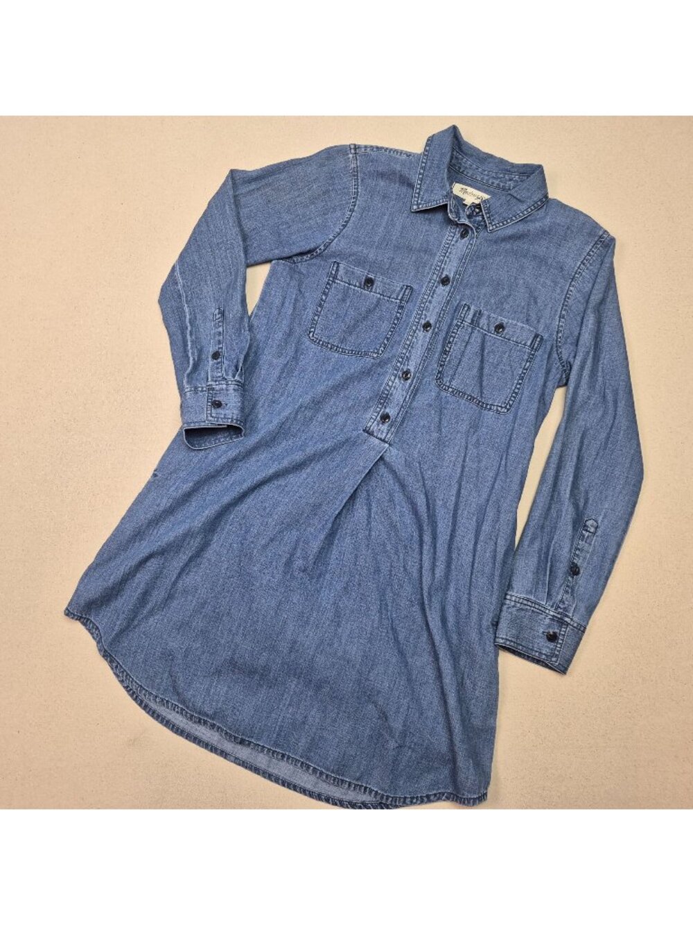 Madewell Women's Chambray Denim Long Sleeve 1/2 Button Blue Shirtdress Sz S